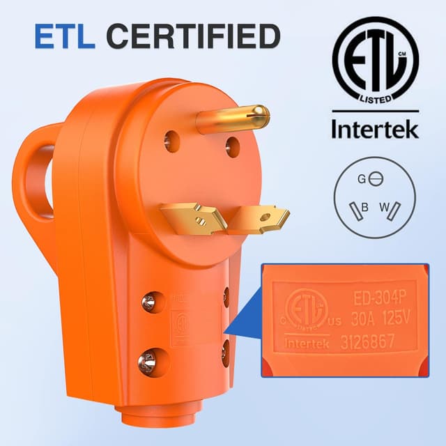 Detalle de Nilight 30 Amp RV Replacement Plug (NEMA TT-30P, 125V) Heavy-Duty Male with Handle