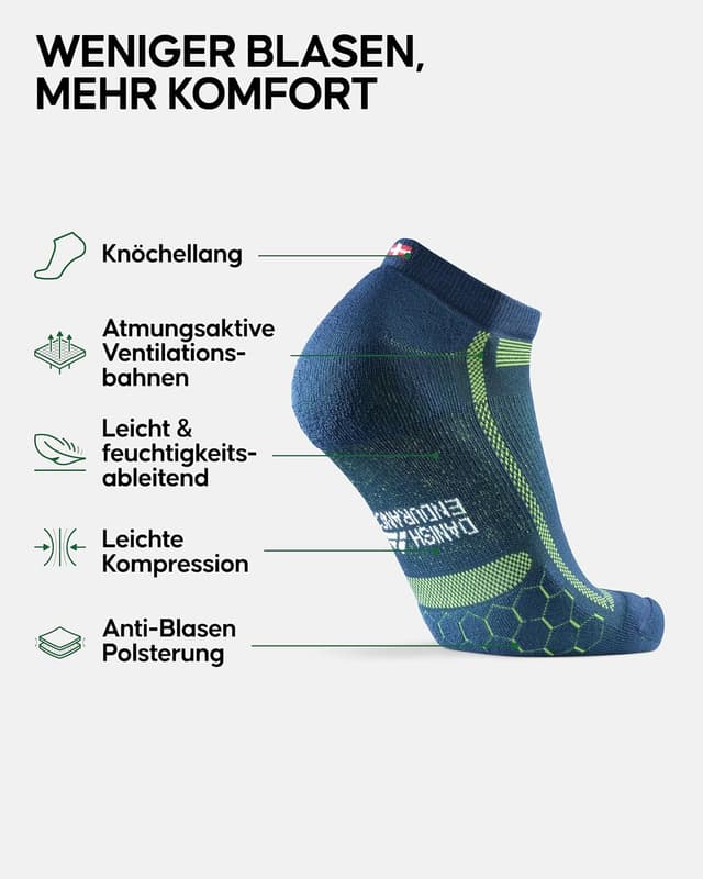 Detalle 2 de DANISH ENDURANCE Kurze Laufsocken für Damen & Herren – atmungsaktiv, leichte Kompression, gepolstert & anti-Schweiß (3/5 Paar)