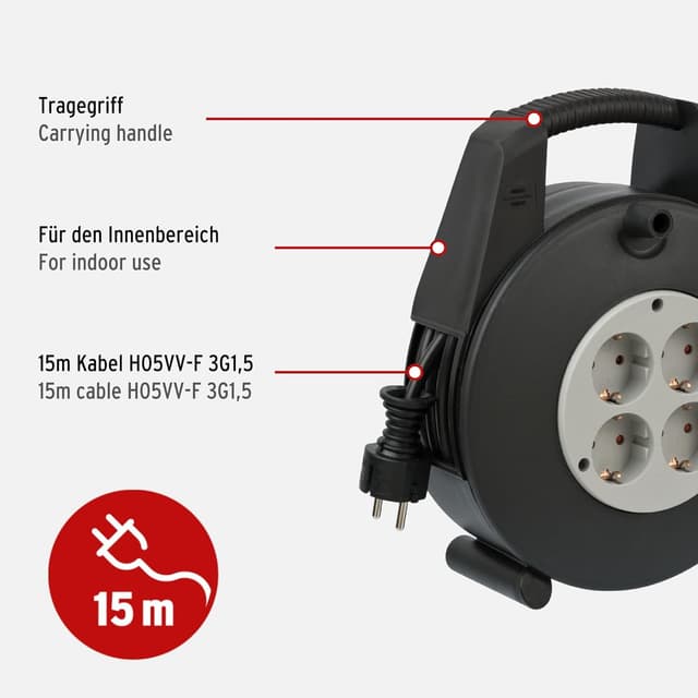 Thumbnail 2 de Enrollacables Vario Line 15m con 4 tomas, negro/gris ⚡