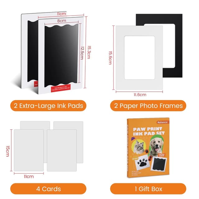 Detalle 2 de Nabance Pfotenabdruck-Set für Hund Großformat (2-teilig) mit 2 Fotorahmen – ohne Farbkontakt für Pfoten und Hände