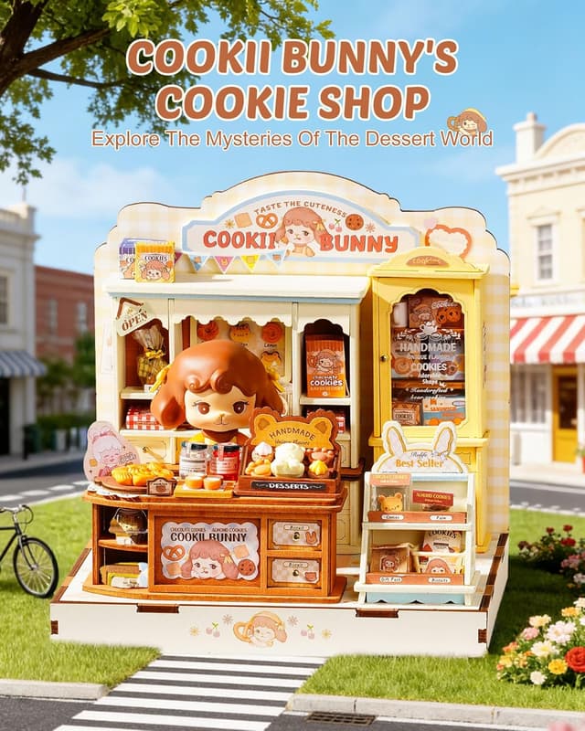 Detalle 2 de Rolife Maison Miniature Cookii Lapin’s Boutique de Cookies (182 pièces) puzzle 3D en bois sans colle