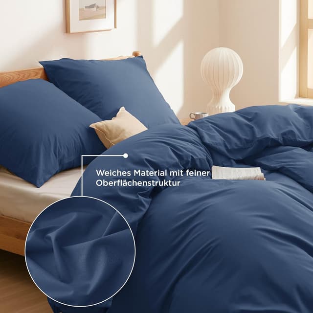 Detalle 2 de Bedsure Bettwäsche 135x200 aus Baumwolle, 4-teilig (Bettbezug + 2 Kissenbezüge 80x80), blau, mit Reißverschluss