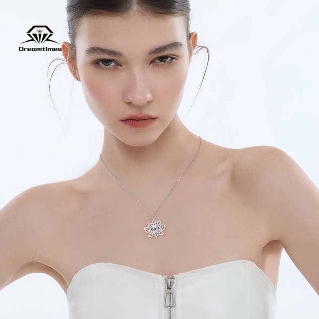 Detalle de Dreamtimes collier mauvais œil avec pendentif fleur de lotus en acier inoxydable pour femme