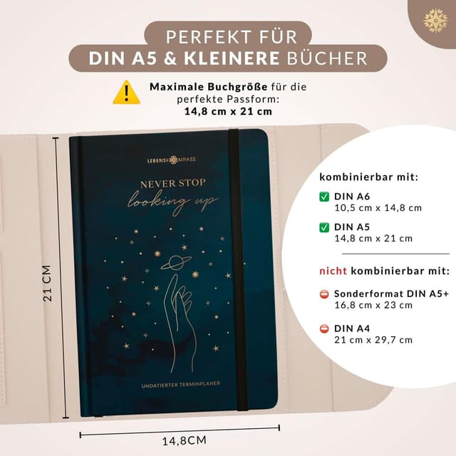 Thumbnail 1 de Lebenskompass Buchhülle A5 aus veganem Leder