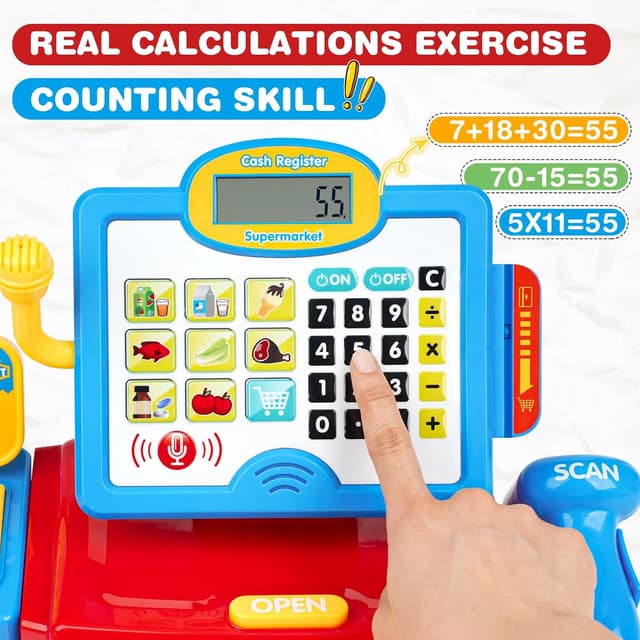 Detalle de Dreamon Kids Toy Cash Register with Scanner, Calculator & Scale Pretend Till (for 3+)
