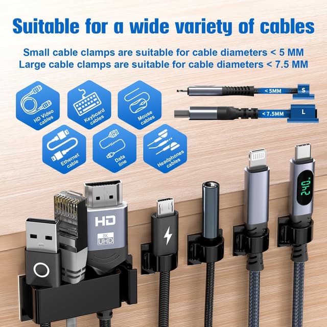 Detalle de Kimsky Kabelhalter Set 70 Stück für Kabelmanagement