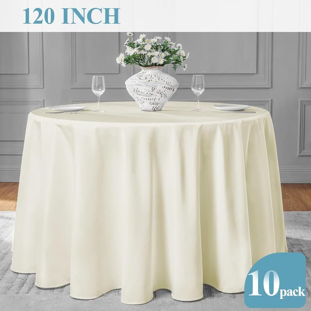 Detalle 1 de VidaFete 10-Pack 120-Inch Round Polyester Tablecloth (Ivory) for Dining, Parties & Weddings