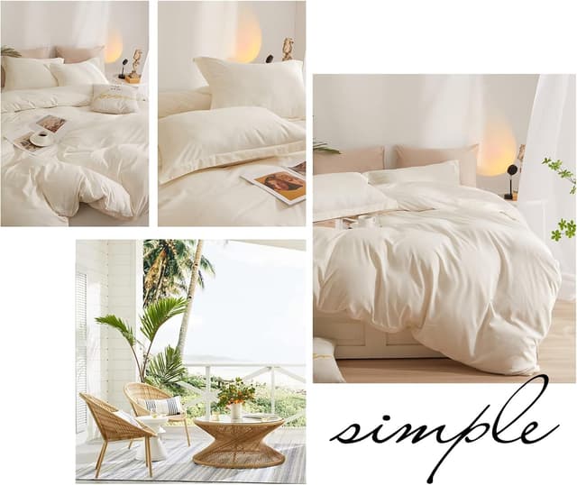 Thumbnail 6 de Cream White King Duvet Cover Set (104"x90") with Zipper Closure & 2 Pillowcases, Soft Washed Microfiber Ivory Boho Bedding Set