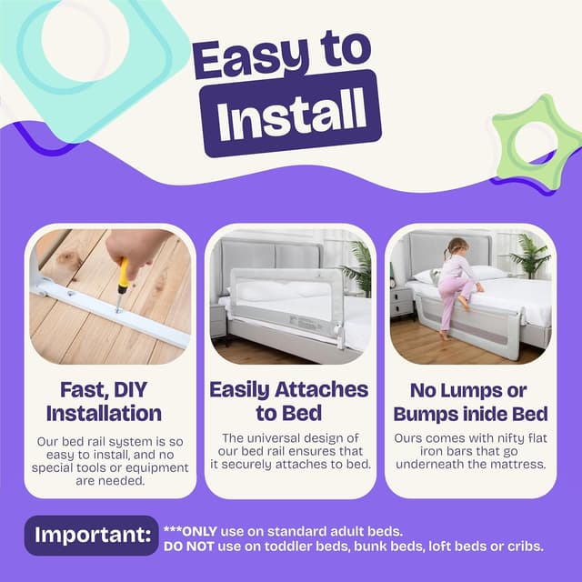 Thumbnail 6 de ComfyBumpy 35.5" Toddler Bed Rail for Twin, Full