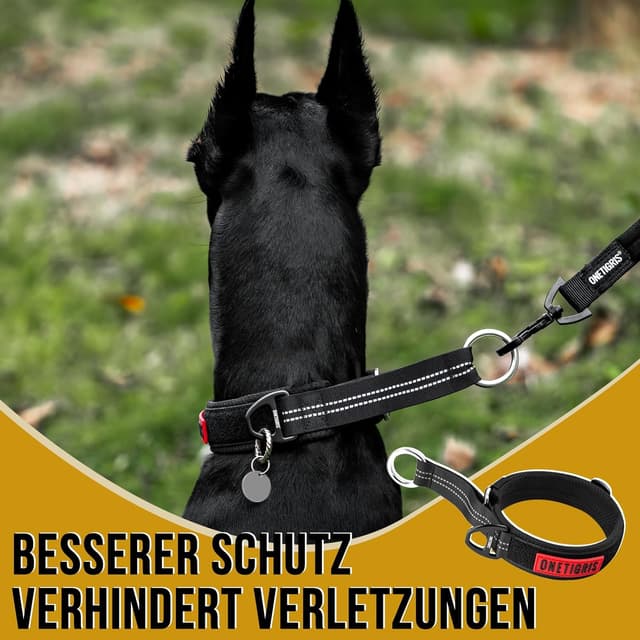Thumbnail 6 de OneTigris Zug-Stopp Hundehalsband mit Polsterung, reflektierend – Schwarz XL für mittelgroße bis große Hunde