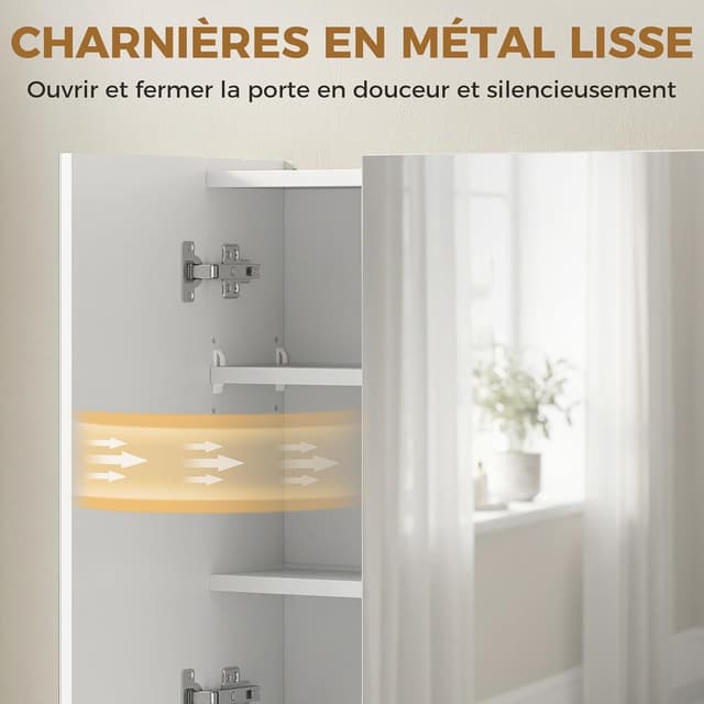 Detalle de kleankin Armoire murale de salle de bain avec miroir (3 portes, 90 x 15 x 75 cm) en blanc