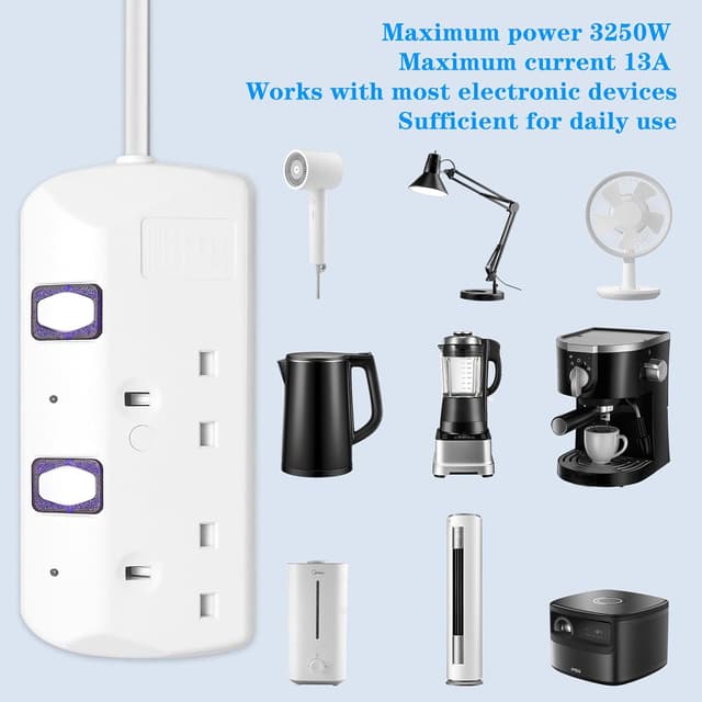 Thumbnail 5 de 2-Gang UK Plug Extension Lead with Individual Switches 📟