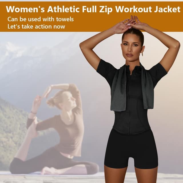 Thumbnail 6 de flintronic Giacca sportiva donna con zip, top corto per fitness, yoga e running
