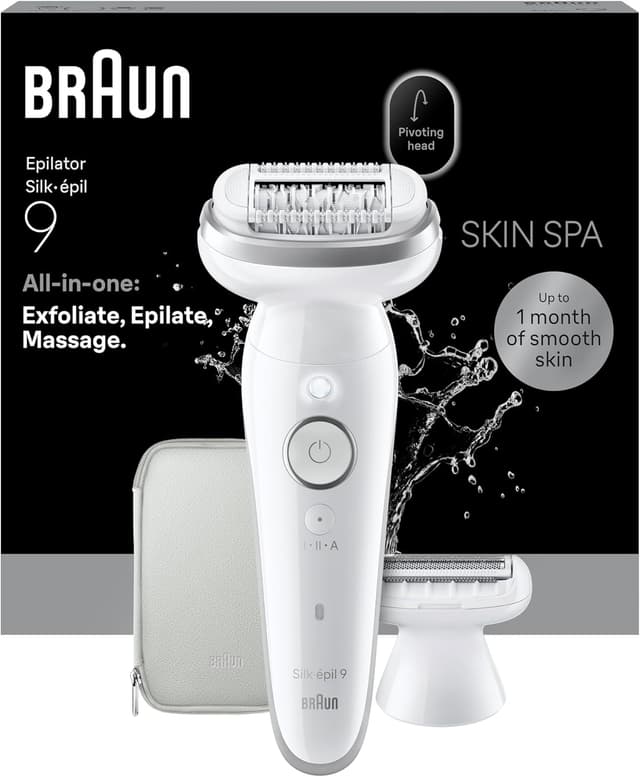 Detalle de Braun Silk·épil 9 (9-041) Wet & Dry Epilator with Pivoting Head, Wet & Dry, Includes Shaver Head and Trimmer Comb