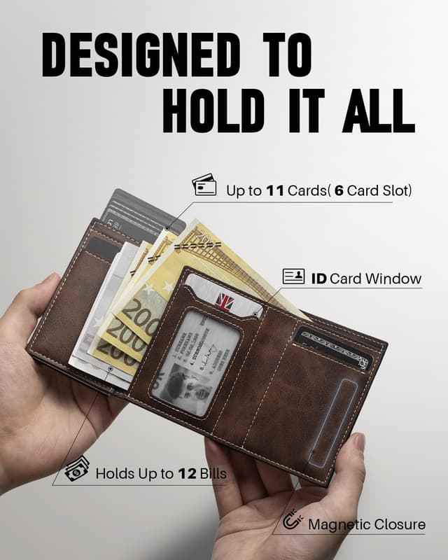 Detalle de MYSHION Pop Up Wallet trifold RFID 11 cards