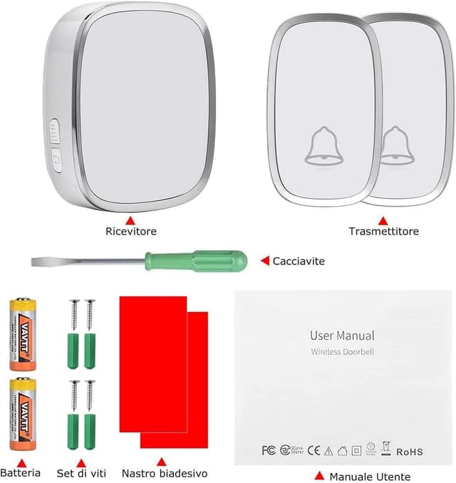 Thumbnail 6 de YYQ Campanello senza fili da esterno impermeabile IP44 con 300 m di portata, 2 pulsanti e 1 ricevitore