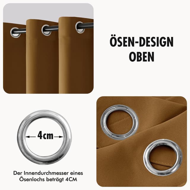 Thumbnail 6 de MIULEE Verdunklungsvorhänge Braun – blickdichtes 2er-Set (H 225 cm, B 140 cm je Vorhang) mit Ösen