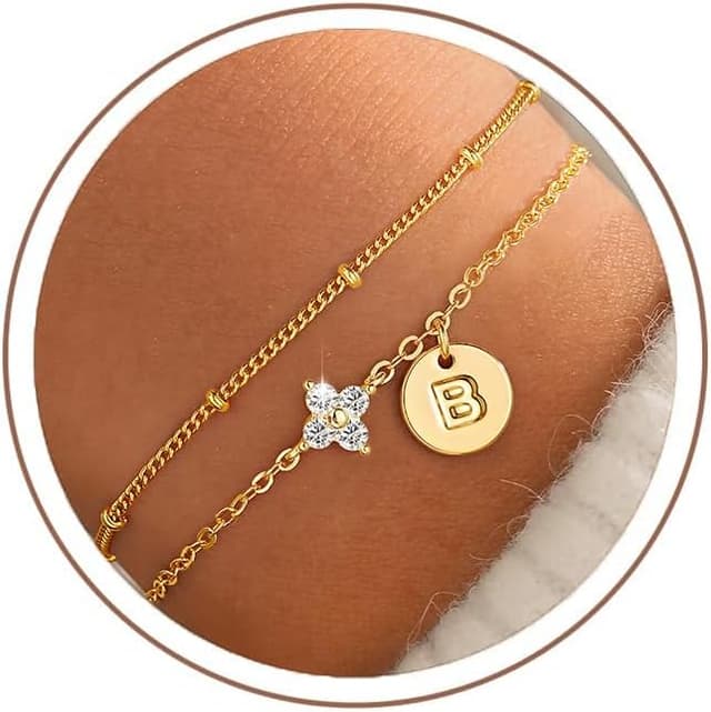 Detalle de TINGN Initialen-Armband Damen Gold/Silber, 14K vergoldet mit A–Z & vierblättrigem Kleeblatt