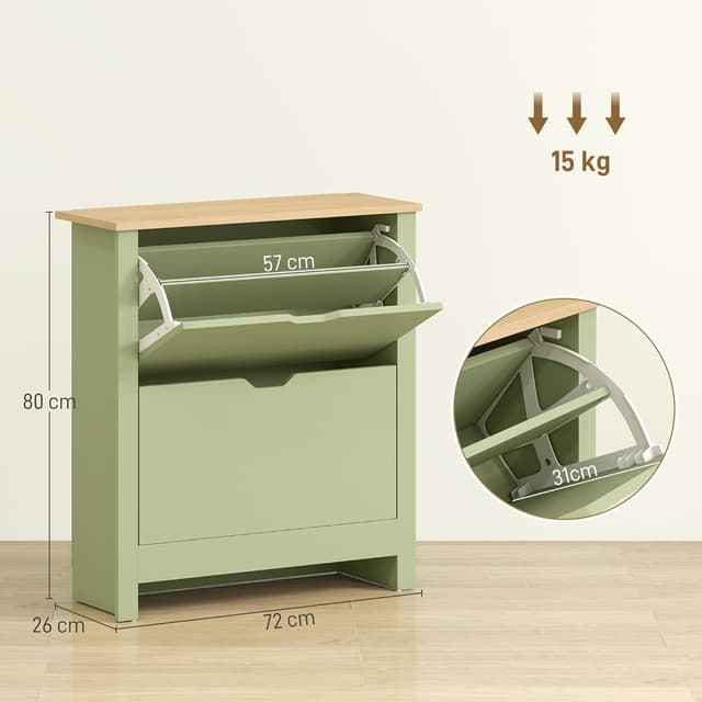 Detalle de HOMCOM Meuble à chaussures étroit 12 paires avec 2 tiroirs rabattables et étagères réglables (72 x 26 x 80 cm)