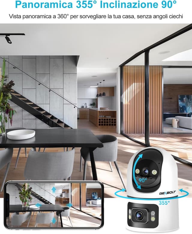 Thumbnail 6 de GENBOLT Telecamera Wi‑Fi per interni con doppio obiettivo 360° e rilevamento umanoide/animali