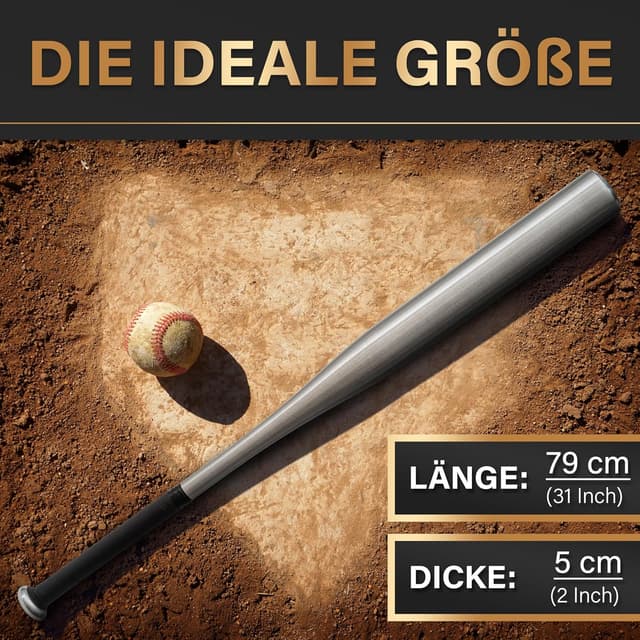 Detalle de Heldenwerk Baseballschläger (31 Zoll) aus Holz oder Aluminium mit rutschfestem Griff