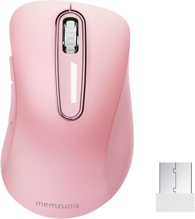 Detalle de memzuoix Kabellose Maus 2.4GHz (1400 DPI) mit Mini-USB-Empfänger – 5 Tasten, batteriebetrieben, Rosa