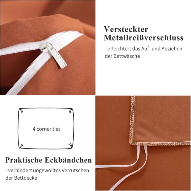 Detalle de Aisbo Bettwäsche 200x200 3-teilig Orange gebrannt (Mikrofaser) mit Reißverschluss