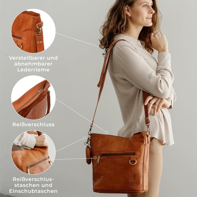 Detalle 2 de Berliner Bags Vintage Schultertasche Siena – mittelgroße Umhängetasche aus Leder (braun)