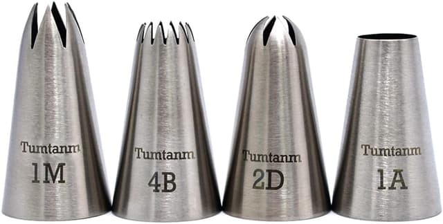 Detalle de Tumtanm Professional Large Piping Nozzles (4 pcs) stainless steel icing tips for cupcakes and baking