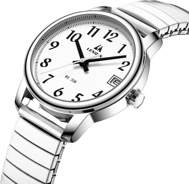 Detalle de LN LENQIN orologio donna analogico al quarzo in acciaio con cinturino espandibile, impermeabile 3 ATM