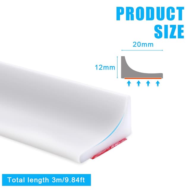 Detalle 2 de Flintronic barriera doccia in silicone autoadesiva (3 m) pieghevole, profilo soglia per ritenzione acqua, bianco