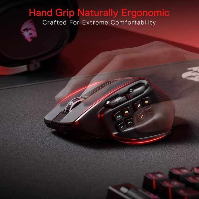 Detalle de Redragon M811 Pro Souris de jeu MMO sans fil : 15 boutons programmables et RVB