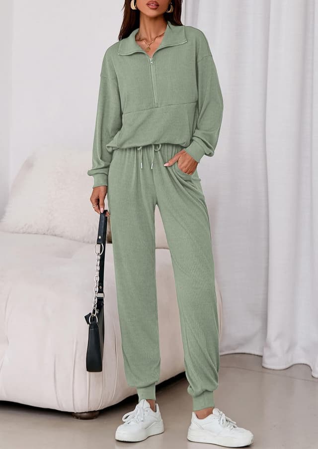 Detalle de PRETTYGARDEN Women’s Fall 2-Piece Lounge Set (Half-Zip Sweatshirt + Jogger Pants)