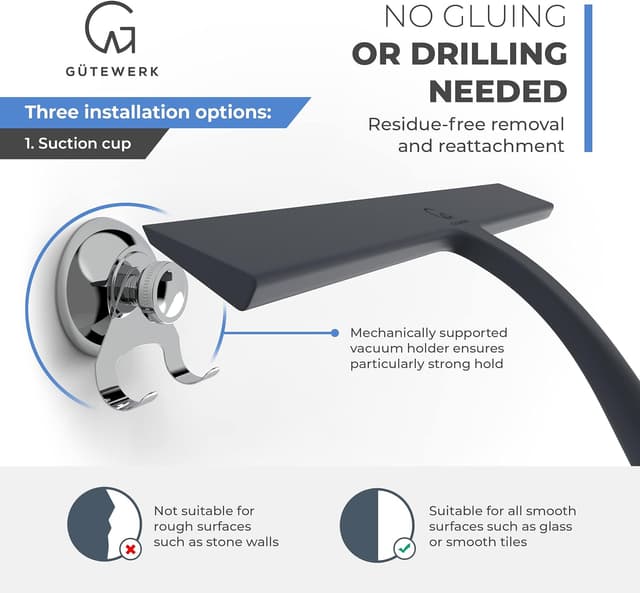 Detalle 2 de GÜTEWERK Rasqueta Ducha Profesional 28cm 🧼 Sin Taladro