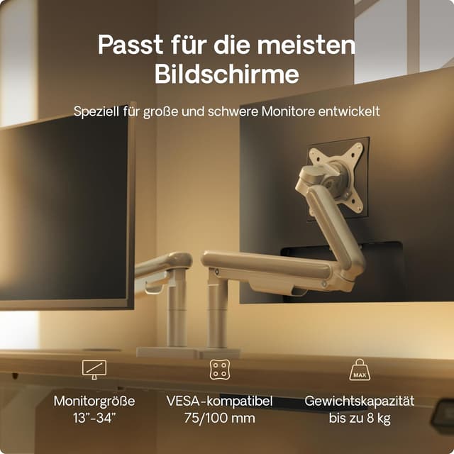 Thumbnail 6 de Desktronic doppelte Monitorhalterung für zwei Monitore bis 34" und 8 kg – VESA 75/100, 360° drehbar, höhenverstellbar