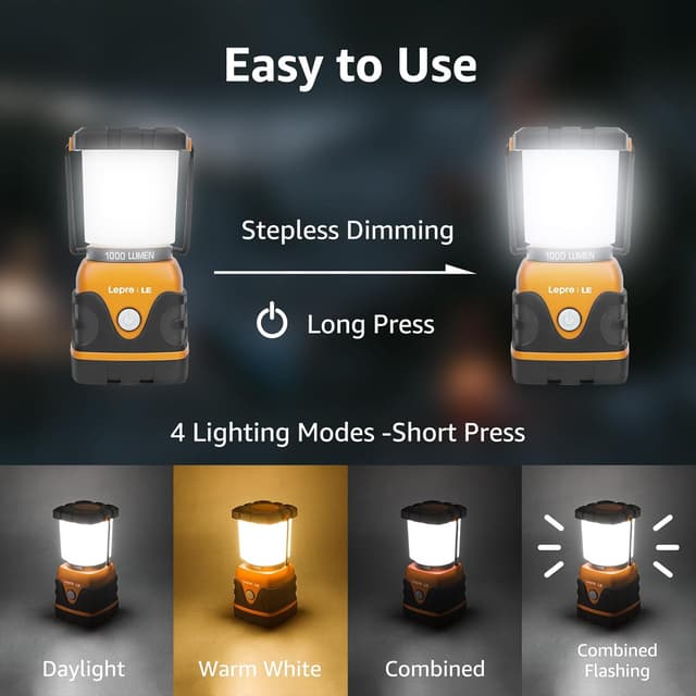 Detalle de Lepro Lampe Camping LED 1000 lm : lanterne étanche réglable pour camping, bivouac et pêche