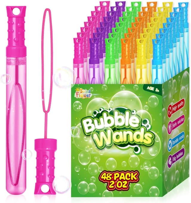 Detalle de SpringFlower 48-Pack Bubble Wands (6 Colors) with Bubble Solution for Summer Parties