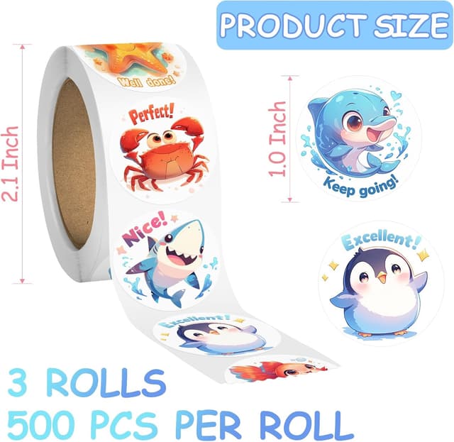 Thumbnail 2 de 3 Rolls Animal Stickers 1500 PCS for Kids 🎨