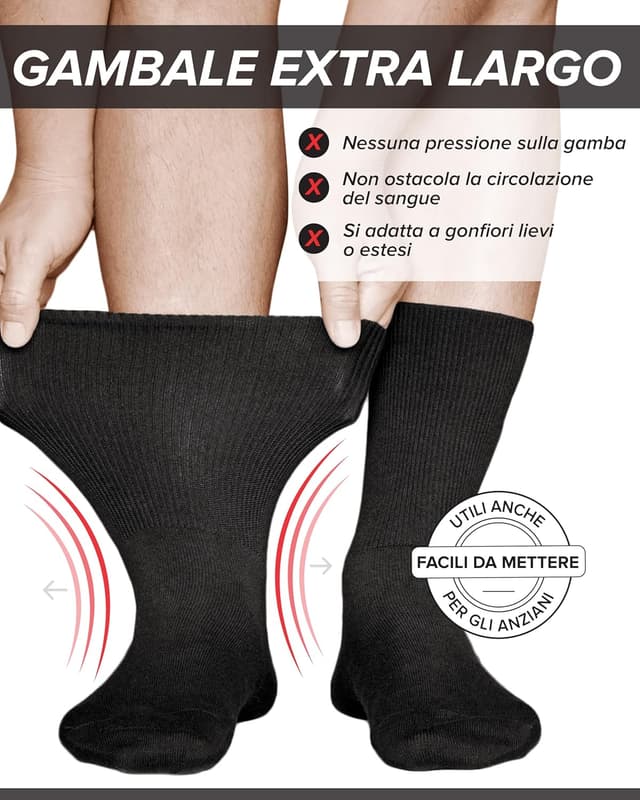 Detalle 2 de vitsocks Calzini per Diabetici Extra Larghi senza Elastico da Uomo (3 paia) in cotone morbido