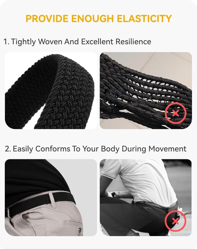 Detalle de CHAOREN Stretch Belt for Men (2-Pack) — 1.38-inch Braided Elastic Belt for Jeans & Casual Pants