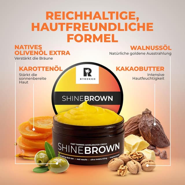 Detalle de BYROKKO Shine Brown Bräunungsbeschleuniger Sonnencreme (210 ml) für Solarium und Outdoor