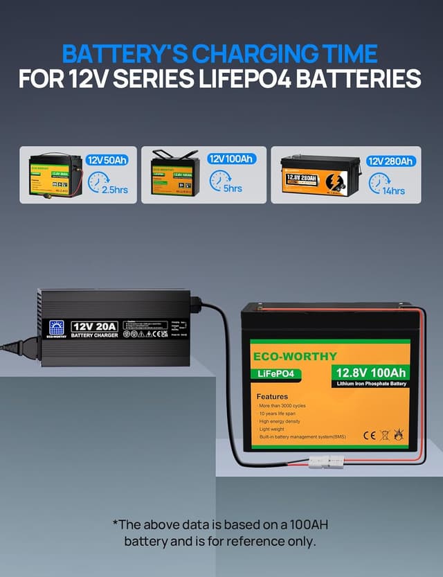 Thumbnail 3 de ECO-WORTHY 12V 20A LiFePO4 Battery Charger ⚡