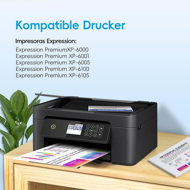 Detalle 2 de Fooylen 202 XL Druckerpatronen kompatibel mit Epson 202XL – 5er-Set für XP-6000/6100/6105 & mehr