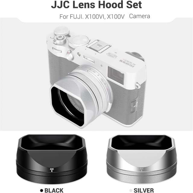 Detalle 2 de JJC Classic Square Metal Lens Hood with 49mm Adapter Ring for Fujifilm X100VI / X100V / X100F (Black)