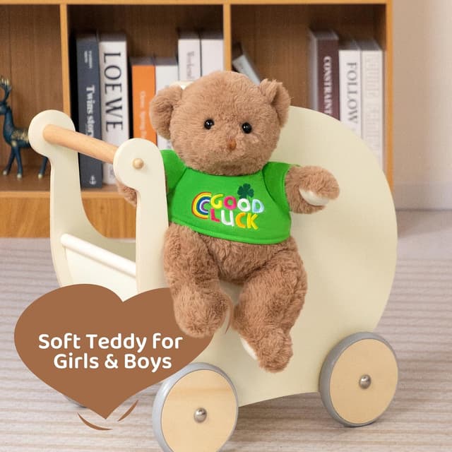 Detalle de BEJOY Glücksbär Teddybär (35 cm) mit „Good Luck“-Shirt – kuscheliges Plüschtier als Geschenk