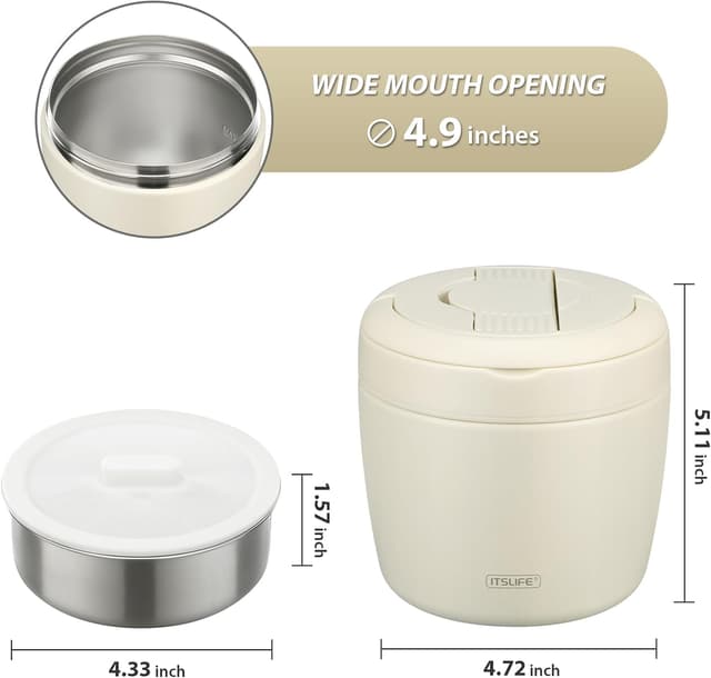 Detalle de Itslife Thermobehälter für Essen 970 ml – Thermoschüssel mit Deckel, Warmhaltebehälter aus Edelstahl inkl. Löffel