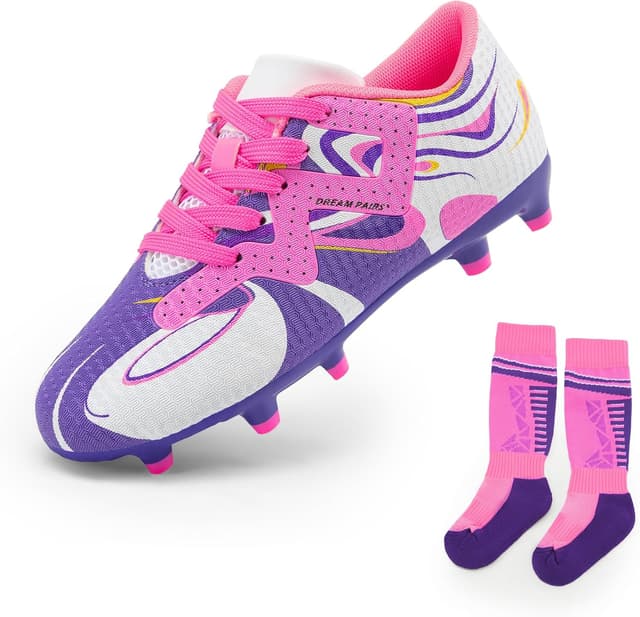 Detalle de DREAM PAIRS Youth Soccer Cleats with Socks — Firm Ground Cleats for Kids