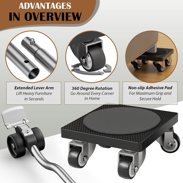 Detalle de ONEON Furniture Movers with Wheels & Lifter Kit (1 1/4" TPE wheels) up to 500 lb