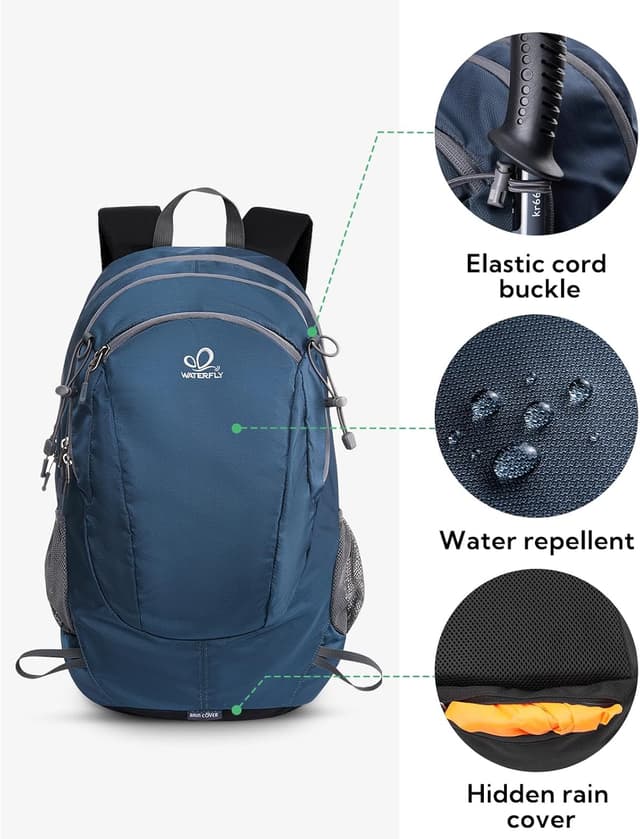 Detalle de Waterfly 25L Hiking Backpack Daypack with Rain Cover – lightweight rucksack for day hikes, travel and camping