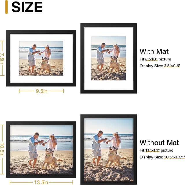 Detalle 2 de decorUhome 11x14 Picture Frame (Black) for 8x10 Photos with Mat or 11x14 Without Mat, Wall-Mount, 1 Pack